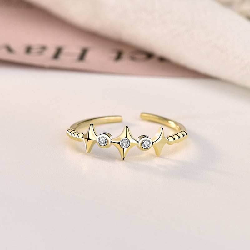 Shining Quadrangular Stars Ring